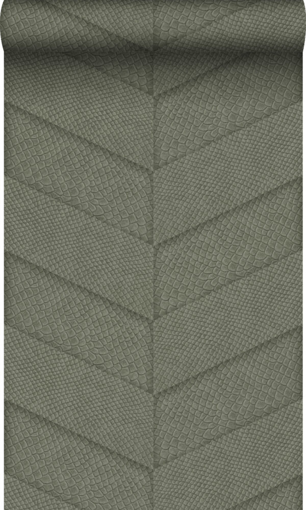 347792_r Origin Wallcoverings tapeedi plaatmotiiv madu nahk mustriga - hallikas-roheline