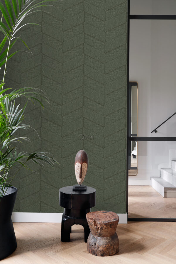Origin Wallcoverings tapeedi plaatmotiiv - hallikasroheline