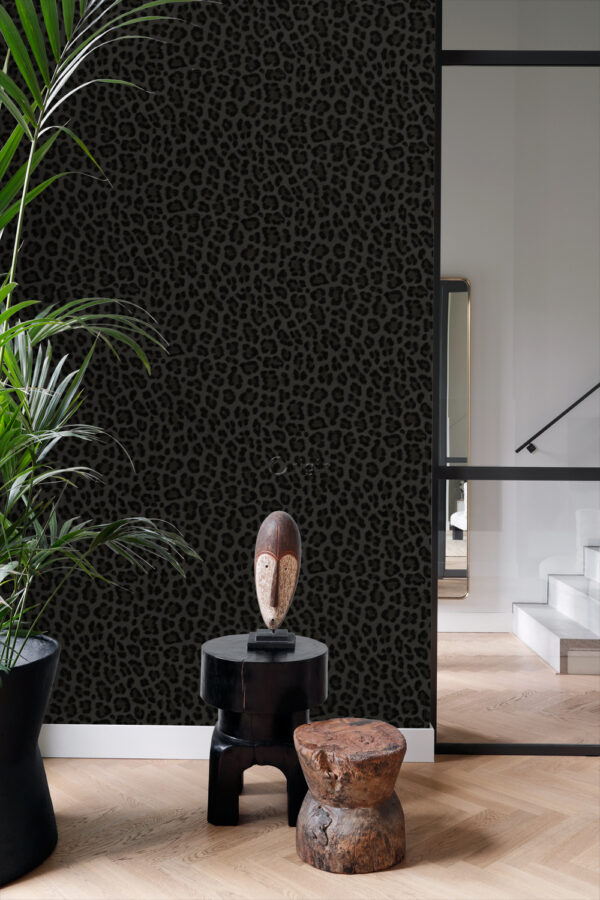 Origin Wallcoverings tapeet leopardimuster - tumehall ja must