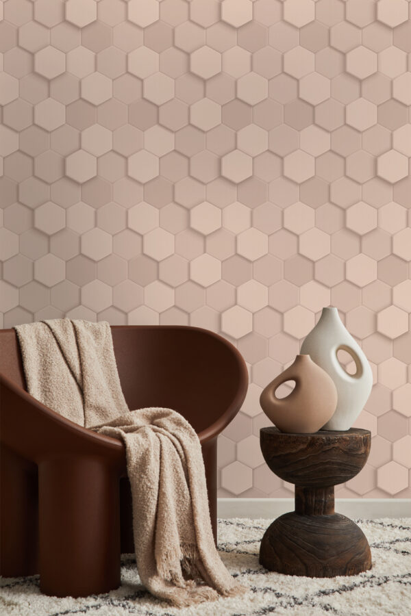 Origin Wallcoverings 3d mesilasvaha motiiv tapeet - heleroosa