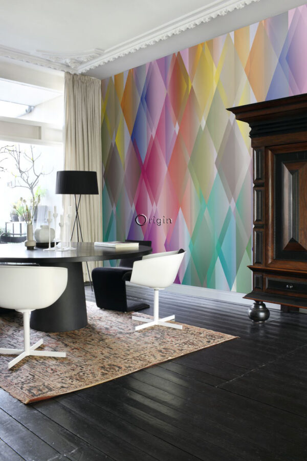 Origin Wallcoverings fototapeet seinakattetriknurgad - kollane, roosa, punane, lilla ja roheline