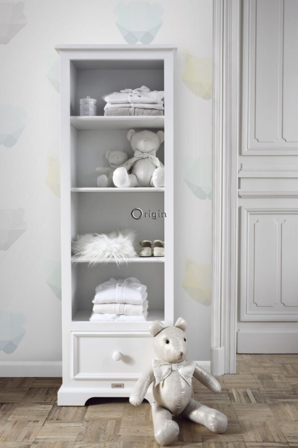Origin Wallcoverings origami loomapead fototapeet - mündiroheline, pastelsinine, pastelkollane, hele soe hall ja mattvalge