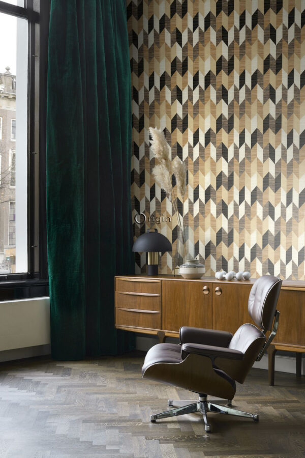 Origin Wallcoverings mitte-kootud tapeet XXL rohumatt graafiline 3D must, beež ja kreembeež