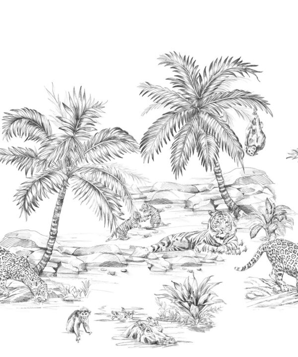 Origin Wallcoverings seinafototapeet safari joonistatud pliiatsiga - mustvalge