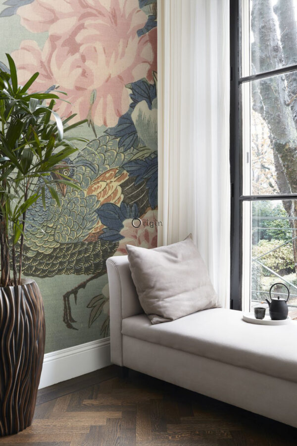 Origin Wallcoverings fototapeet paabulind ja pojengid - antiikroosa, roheline ja sinine