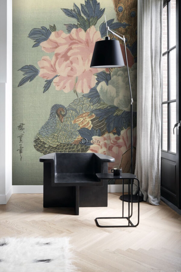 Origin Wallcoverings fototapeet paabulind ja pojengid - antiikroosa, roheline ja sinine