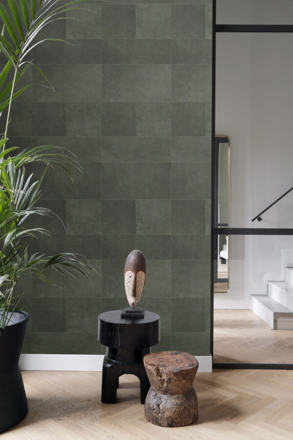 Origin Wallcoverings mittekoeline XXL plaadimotiiv nahksarnane tume roheline