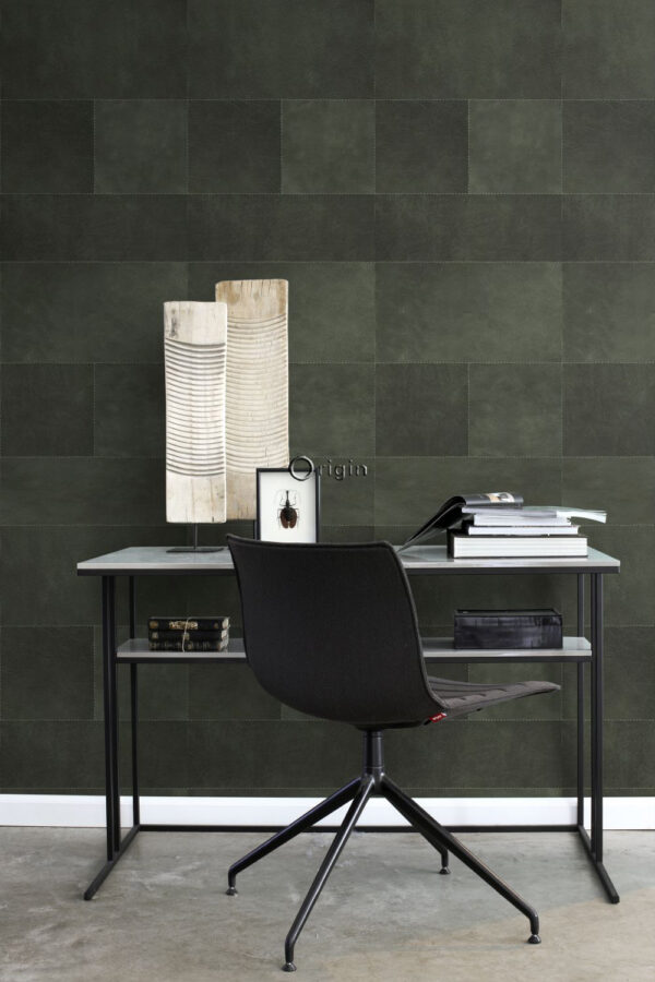 Origin Wallcoverings mittekoeline XXL plaadimotiiv nahksarnane tume roheline