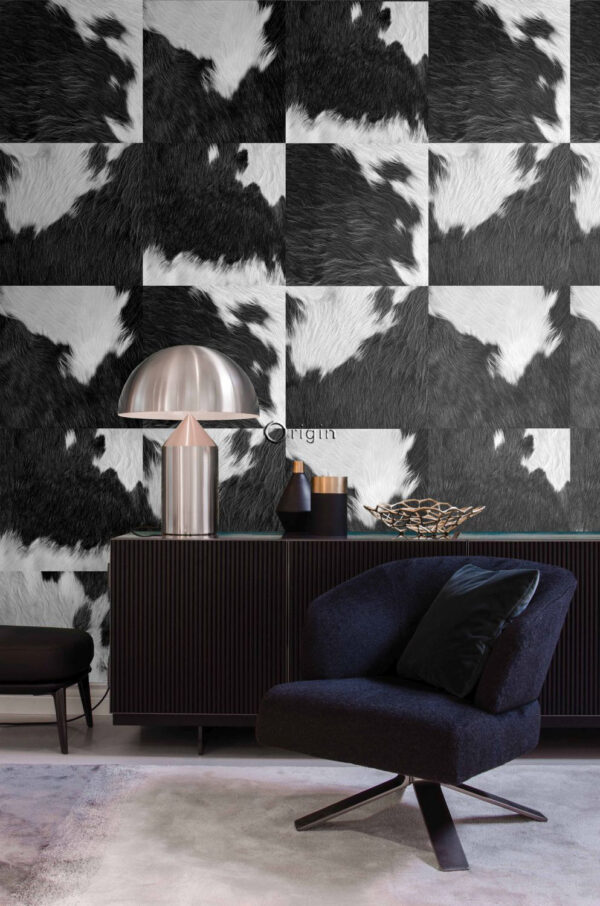 Origin Wallcoverings mittekootud tapeet XXL lehmanahk imitatsioon must-valge