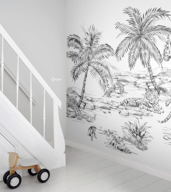 Origin Wallcoverings seinafototapeet safari joonistatud pliiatsiga - mustvalge